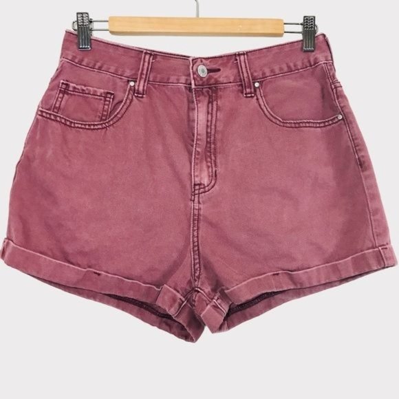 PACSUN 100% Cotton Denim High Rise Mom Shorts In Dusty Rose Size 30 - Picture 1 of 8
